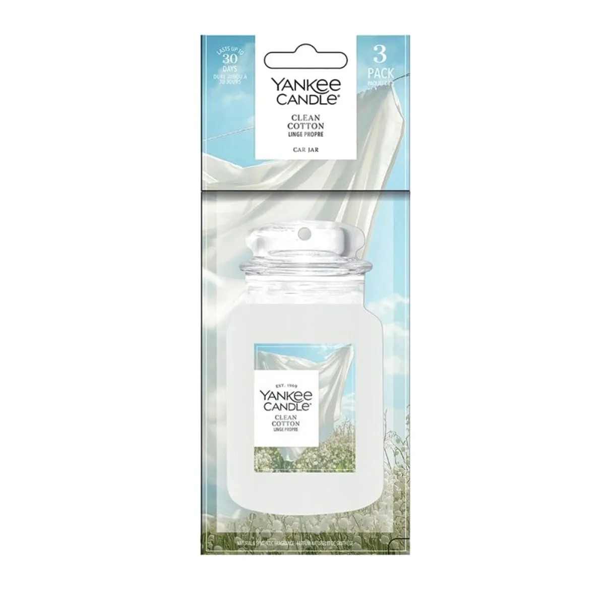 Yankee Candle Clean Cotton Car Jar Air Freshener (Pack of 3)