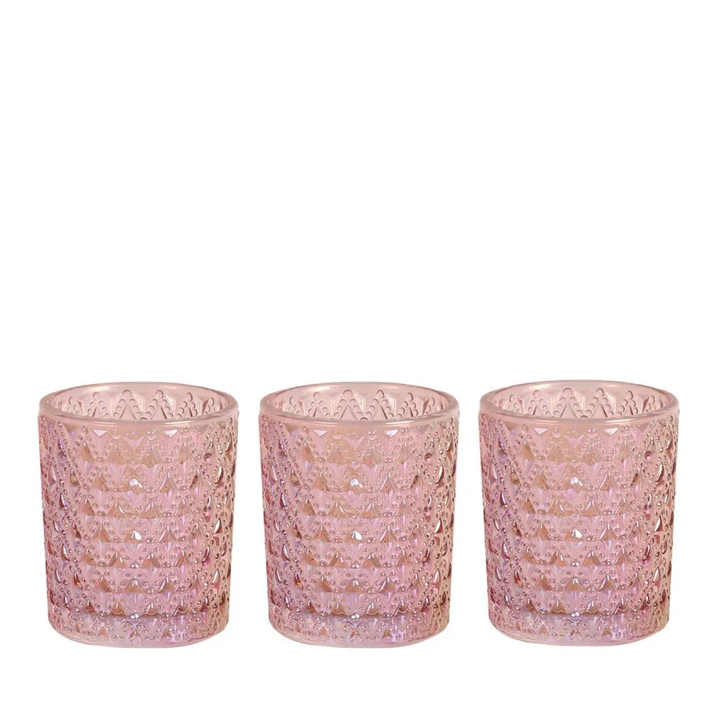 Aroma Pink Lustre 3 Tealight & Votive Holder Set