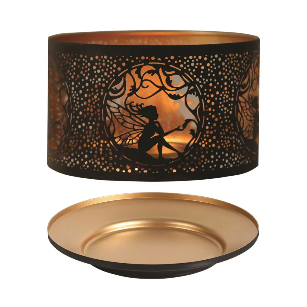 Aroma Silhouette Black &amp; Gold Sitting Fairy Shade &amp; Tray