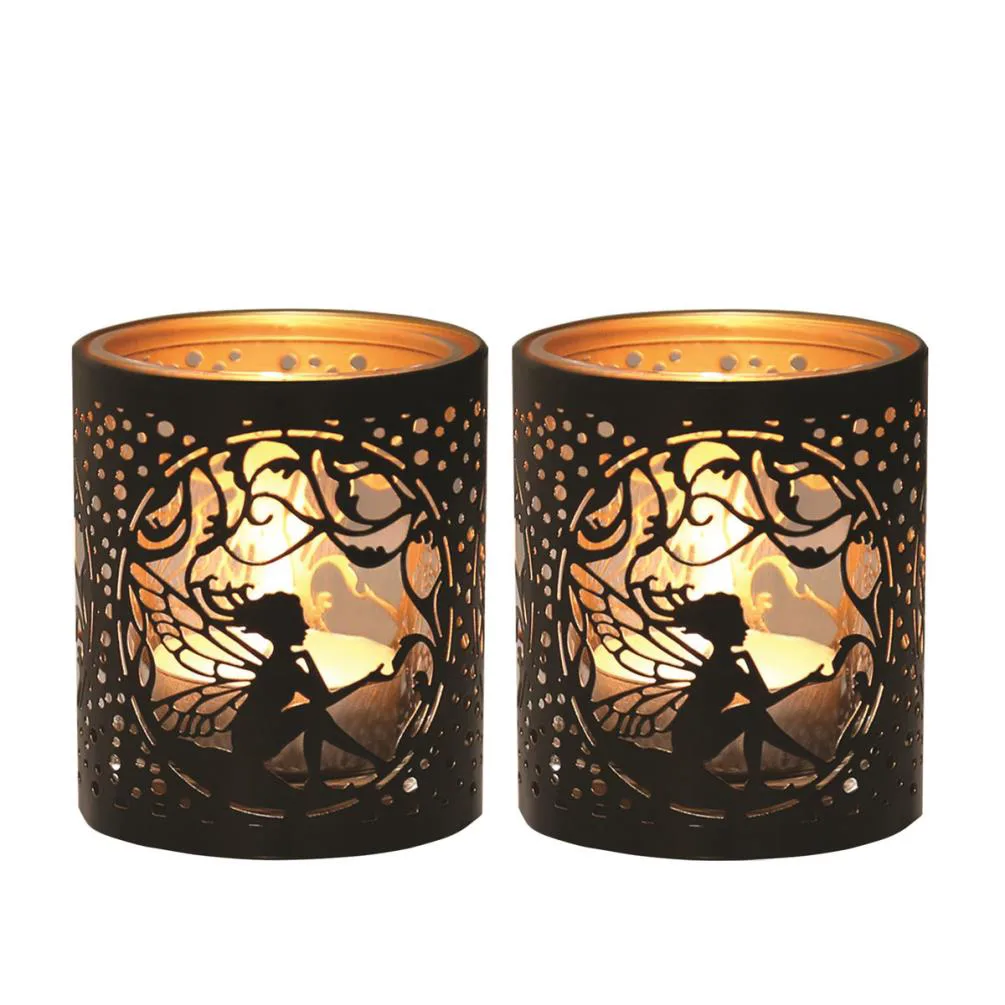 Aroma Black & Gold Fairy 2 Tealight & Votive Holder Set