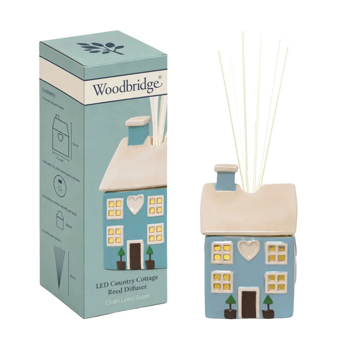 Woodbridge Blue Country Cottage LED Light up Reed Diffuser