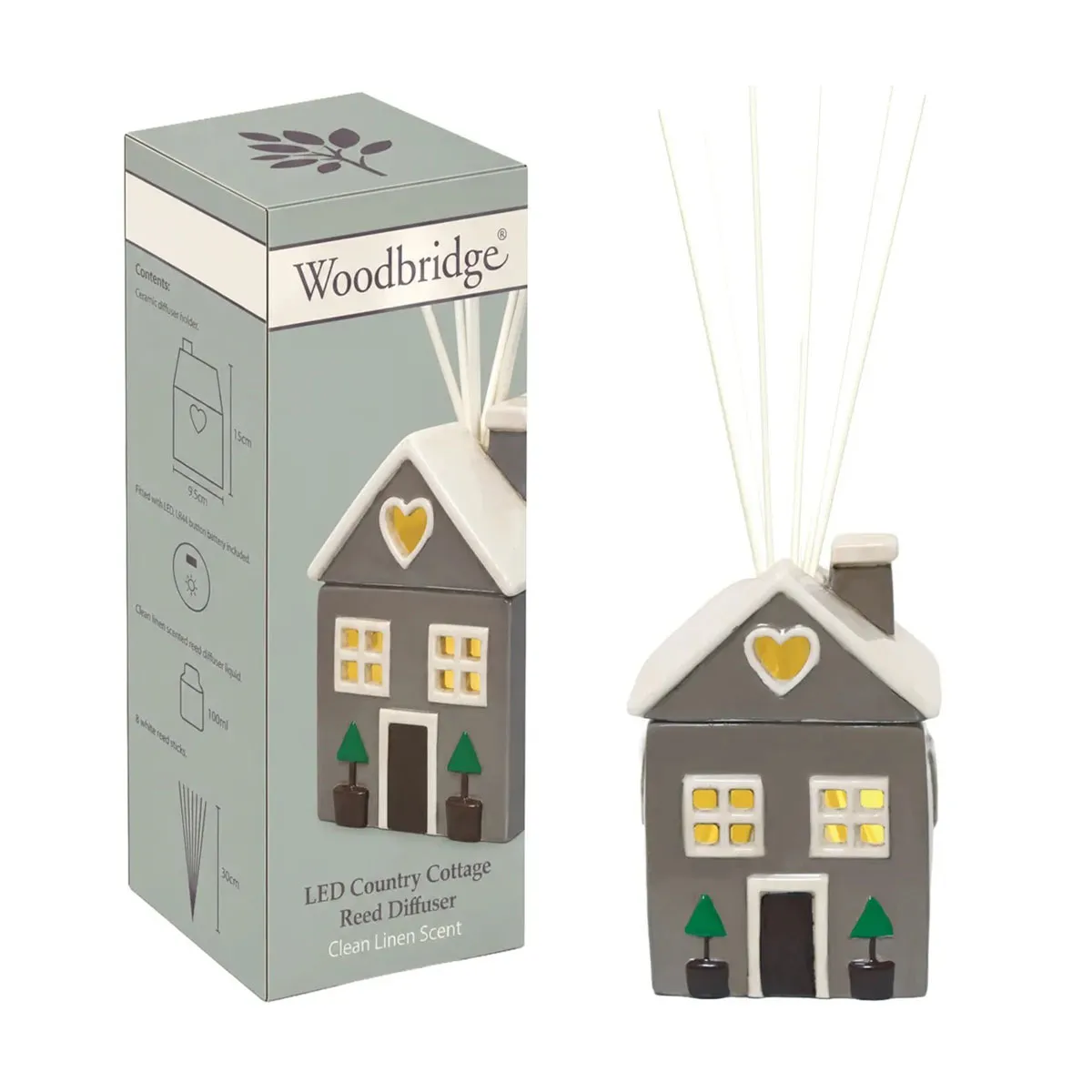 Woodbridge Grey Country Cottage LED Light up Reed Diffuser