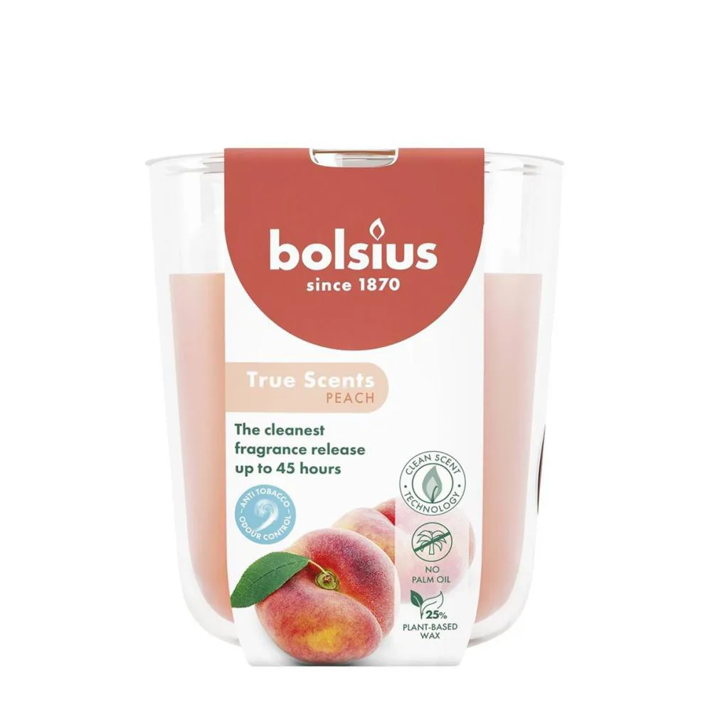 Bolsius Peach True Scents Anti Tobacco Medium Glass Jar Candle
