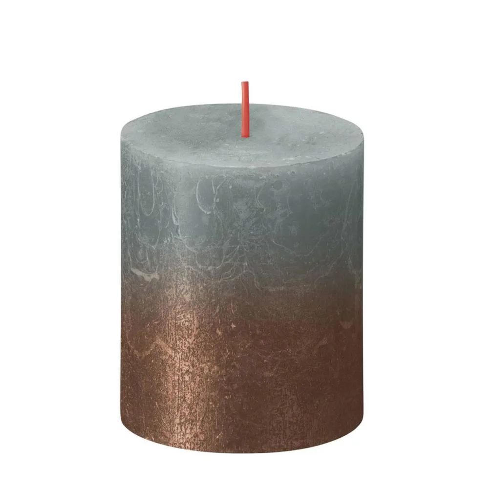 Bolsius Faded Eucalyptus Green Copper Rustic Metallic Pillar Candle 8cm x 7cm