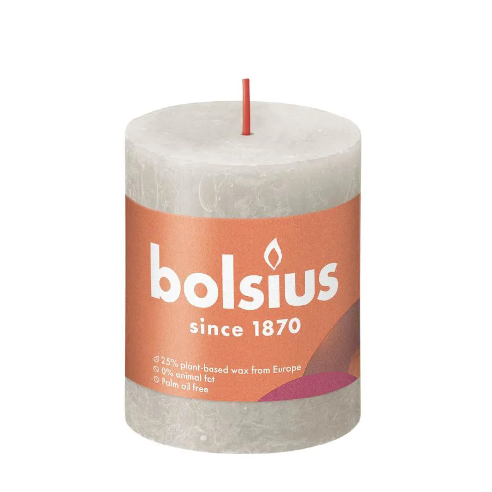 Bolsius Sandy Grey Rustic Shine Pillar Candle 8cm x 7cm