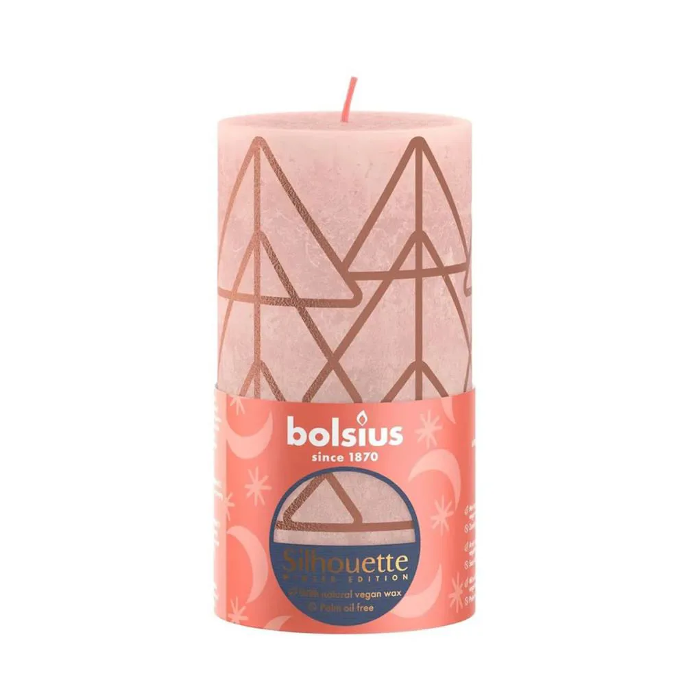 Bolsius Misty Pink Rustic Silhouette Pillar Candle  13cm x 7cm