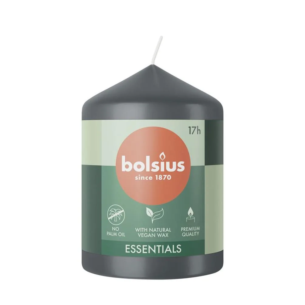 Bolsius Stormy Grey Pillar Candle - 8cm x 6cm