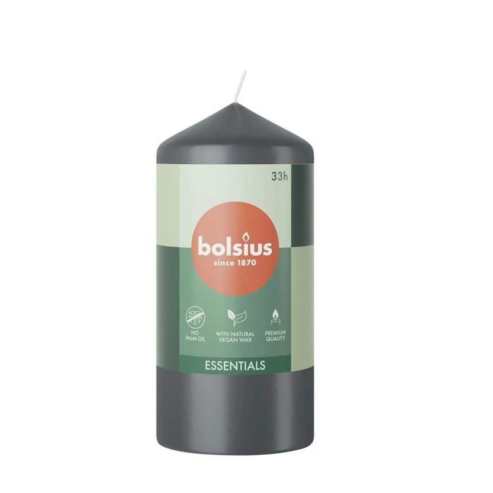 Bolsius Stormy Grey Pillar Candle - 12cm x 6cm
