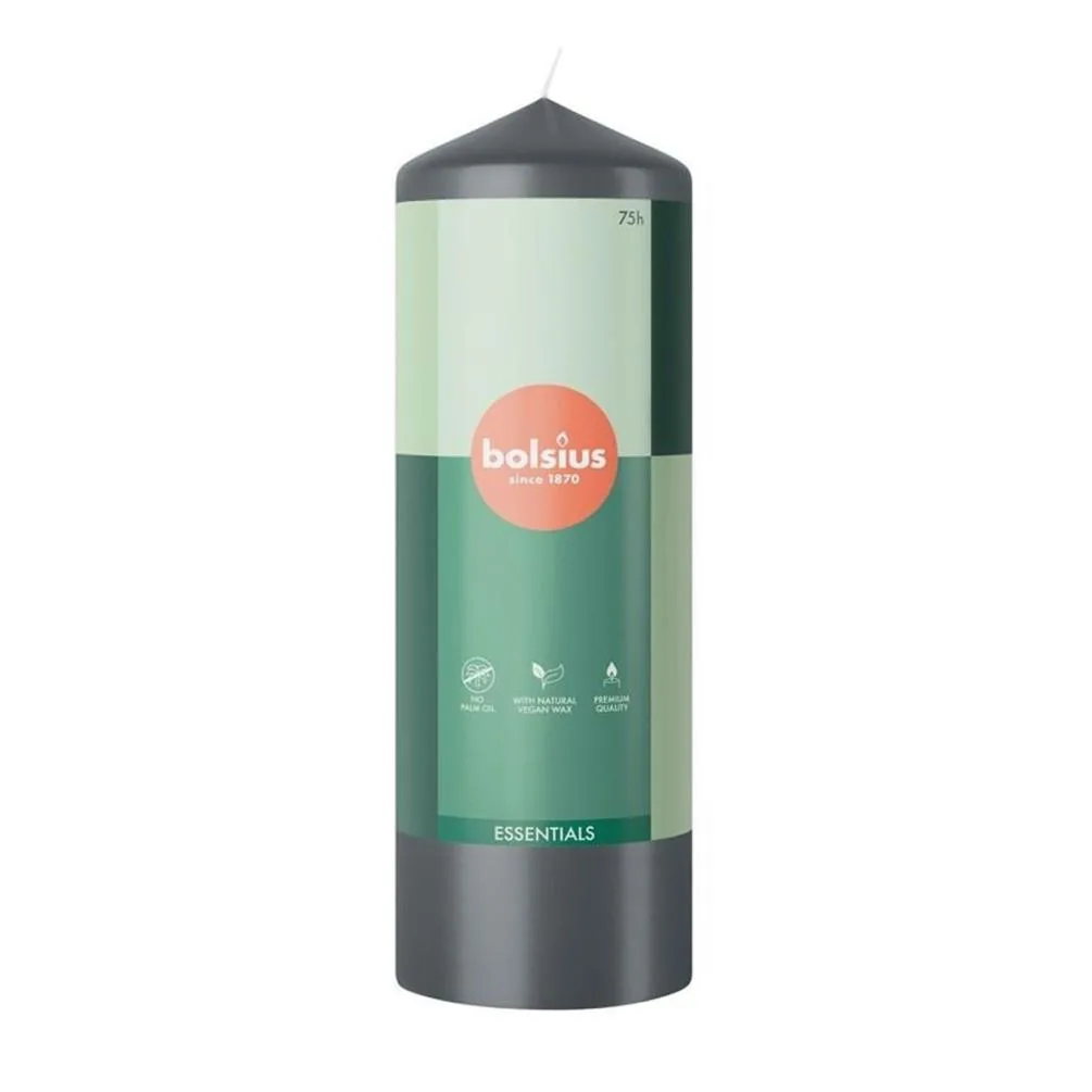 Bolsius Stormy Grey Pillar Candle - 20cm x 7cm