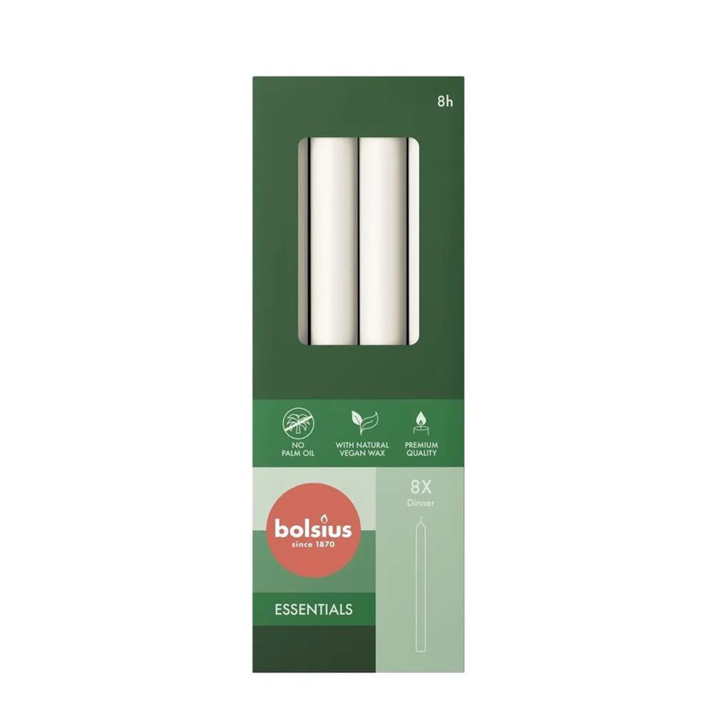Bolsius Cloudy White Essential Dinner Candles 23cm (Pack of 8)