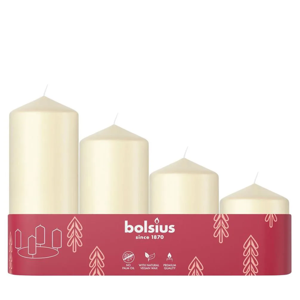 Bolsius Soft Pearl Assorted Pillar Candles (Pack of 4)