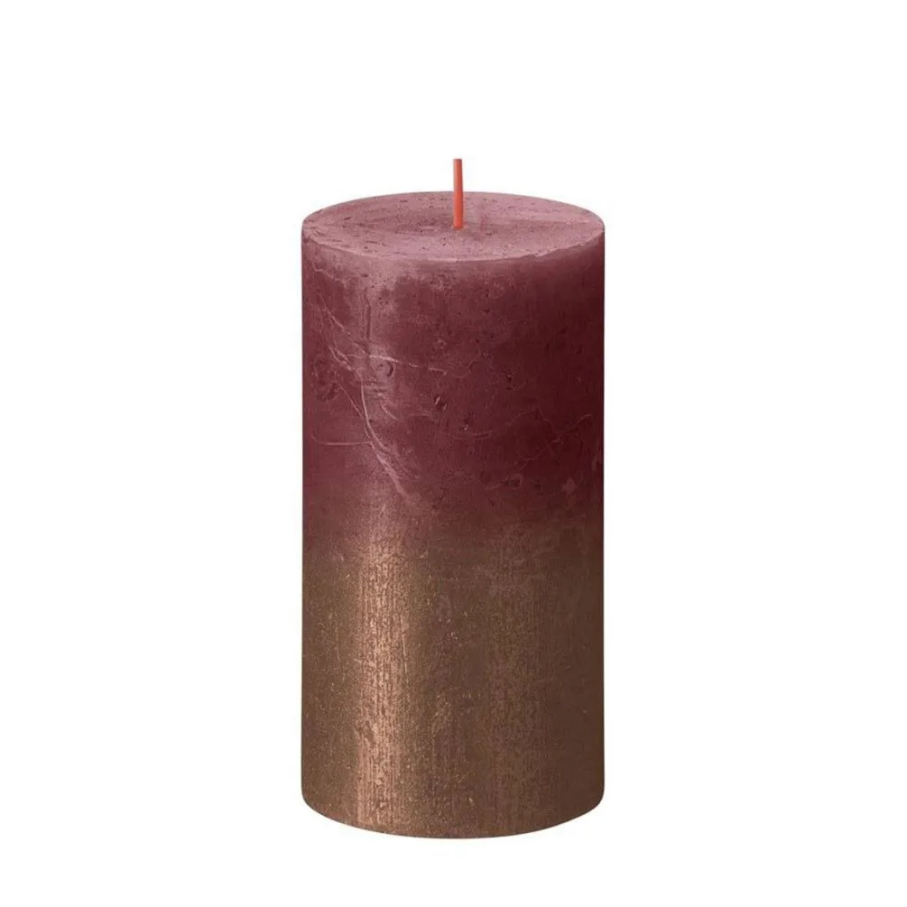 Bolsius Velvet Red & Copper Rustic Pillar Candle -13cm x 7cm