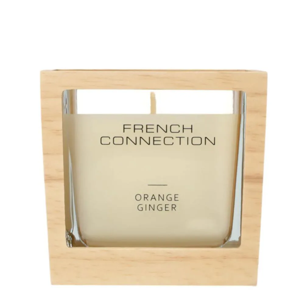 French Connection Orange Ginger Wooden Surround Jar Candle