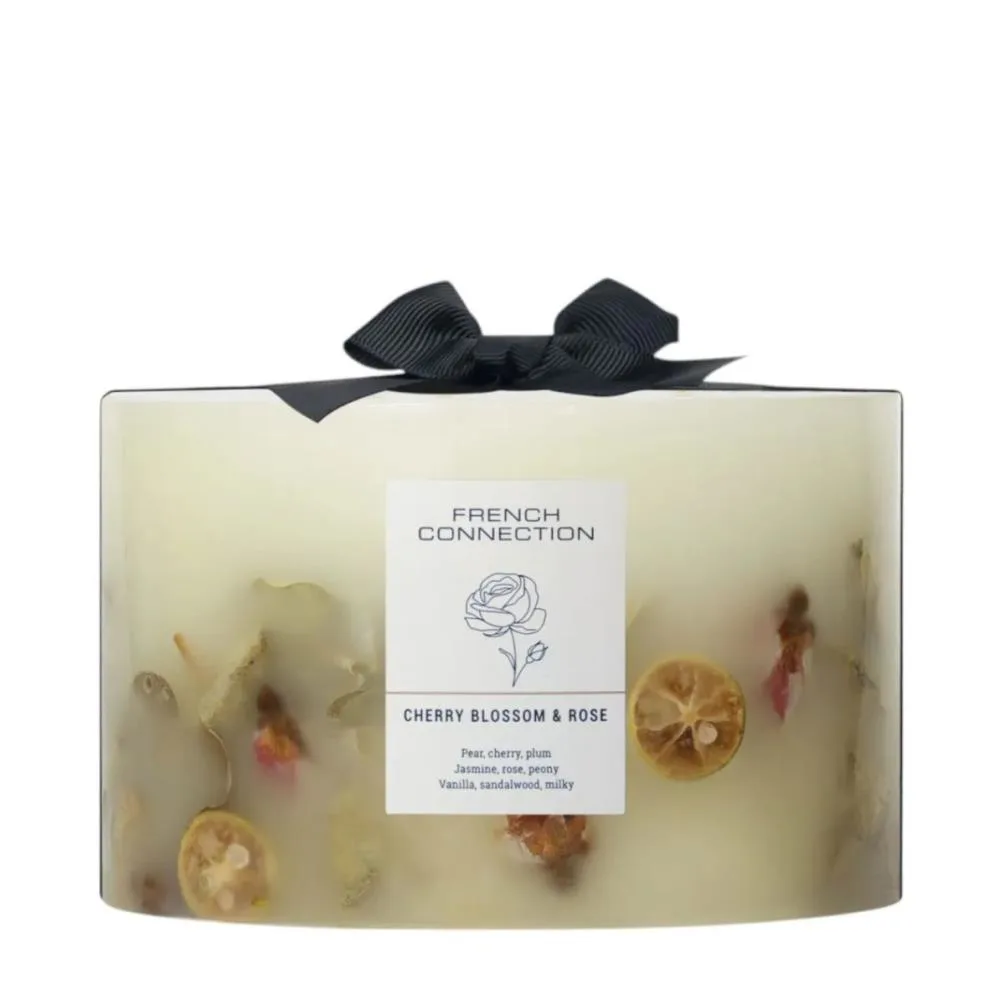 French Connection Cherry Blossom & Rose Pillar Candle 15cm x 10.5cm