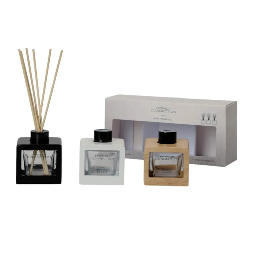 French Connection 3 Wooden Reed Diffuser Gift Set