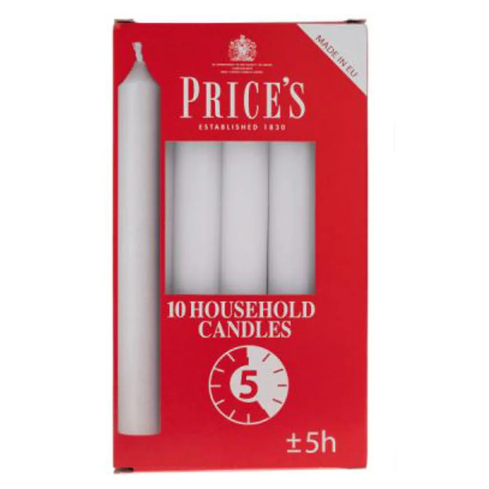 Price's White Household Dinner Candles (Pack of 10)