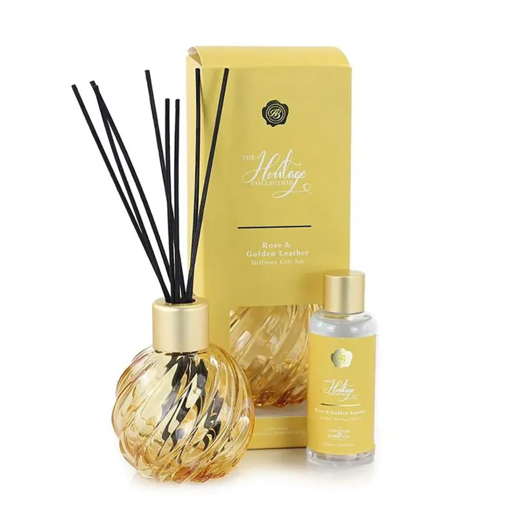 Ashleigh & Burwood Gold Swirling Jewel Reed Diffuser & Blackcurrant & Cedarwood Gift Set