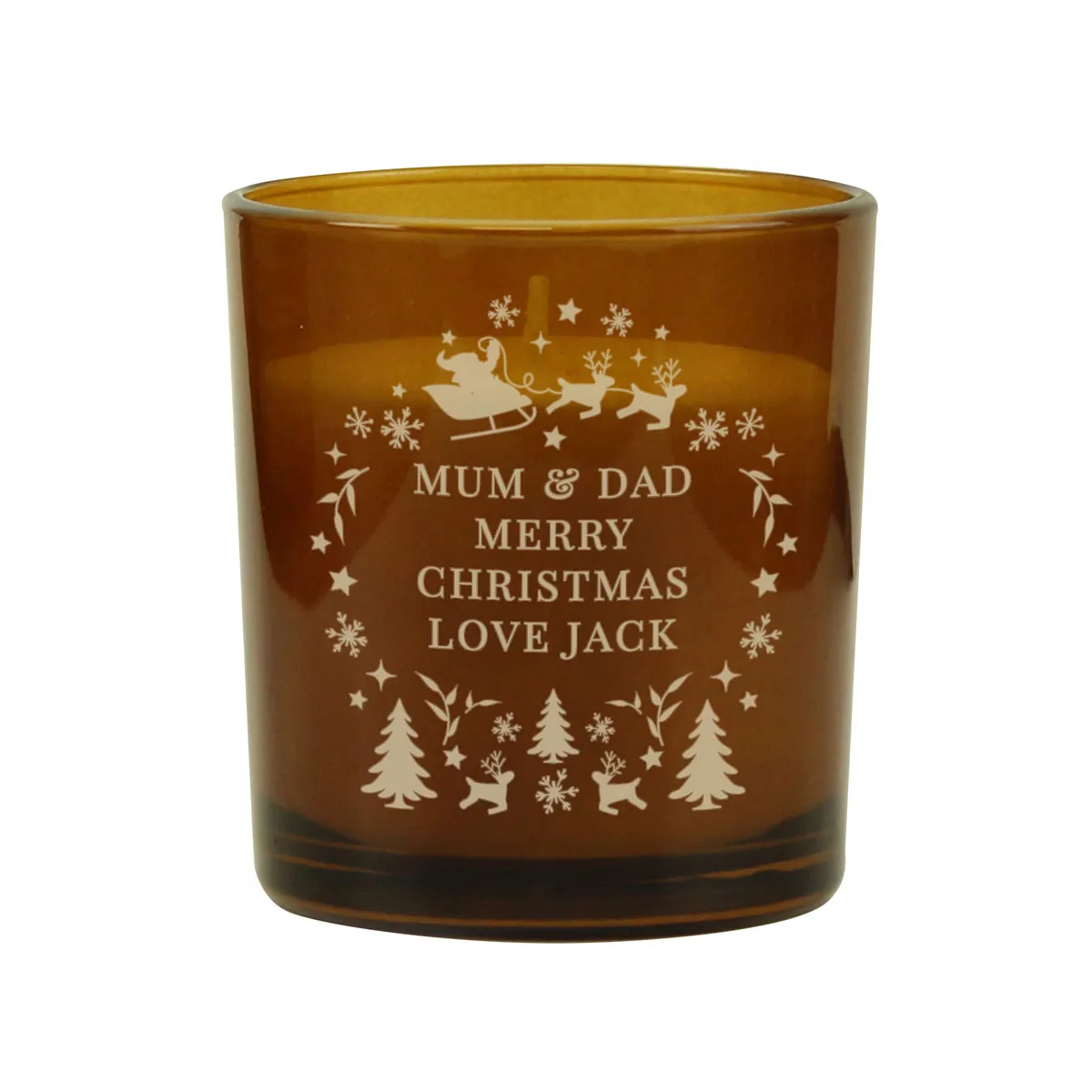 Personalised Engraved Christmas Amber Glass Jar Candle