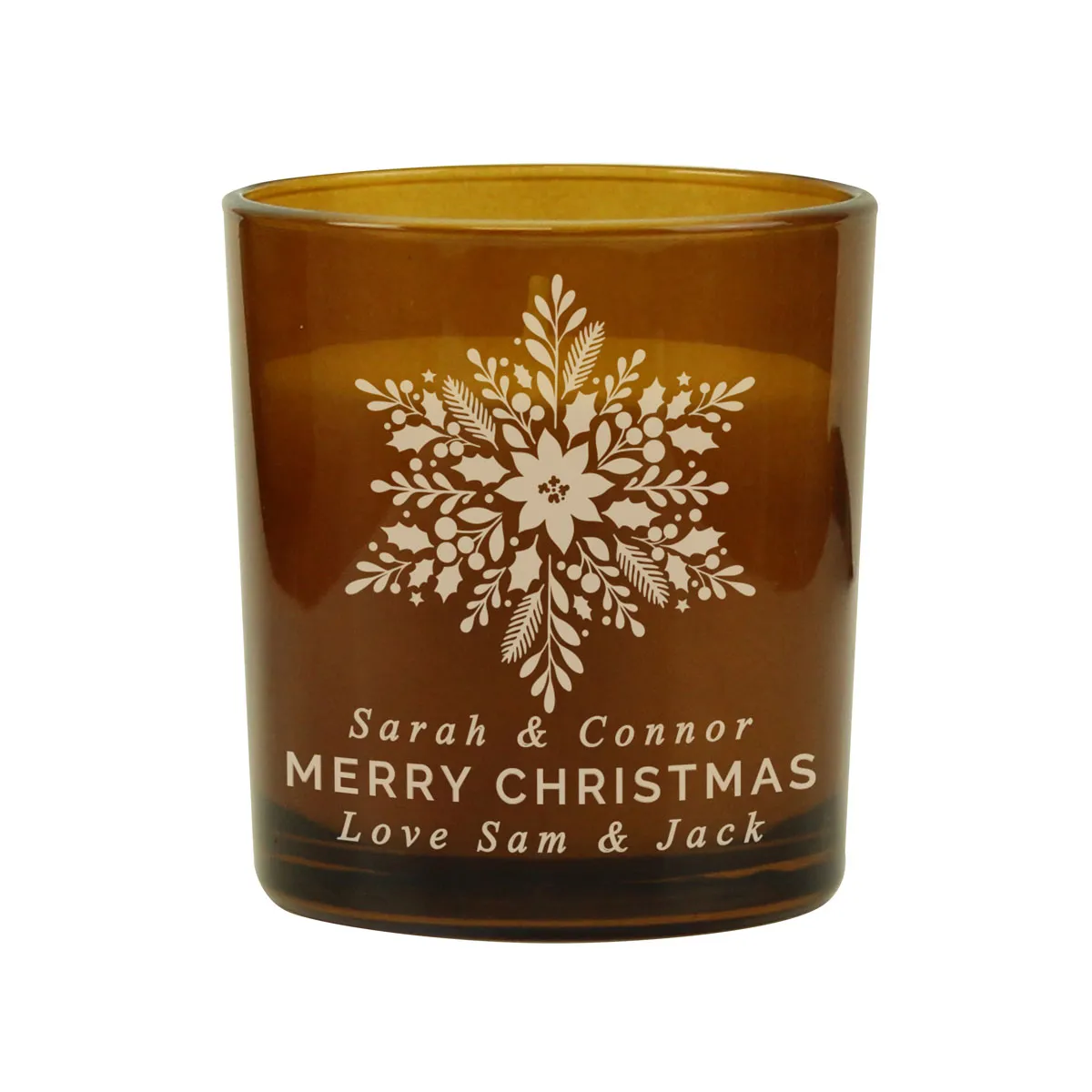 Personalised Snowflake Amber Glass Jar Candle