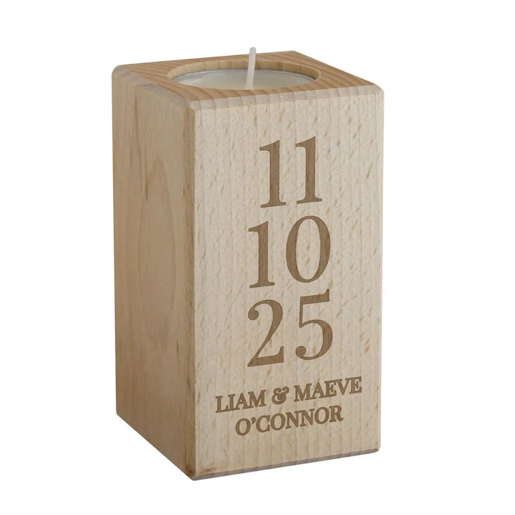 Personalised Anniversary Date Wooden Tealight Holder