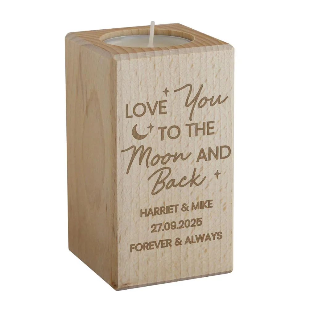 Personalised Love You to the Moon Wooden Tealight Holder