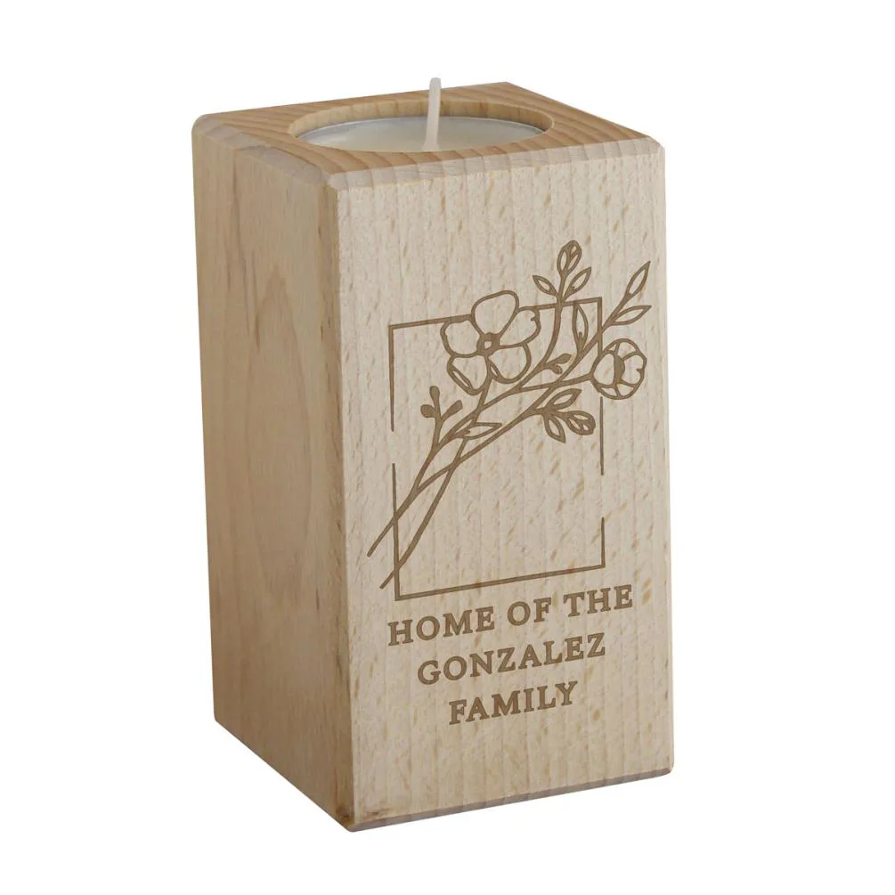 Personalised Floral Bouquet Wooden Tealight Holder