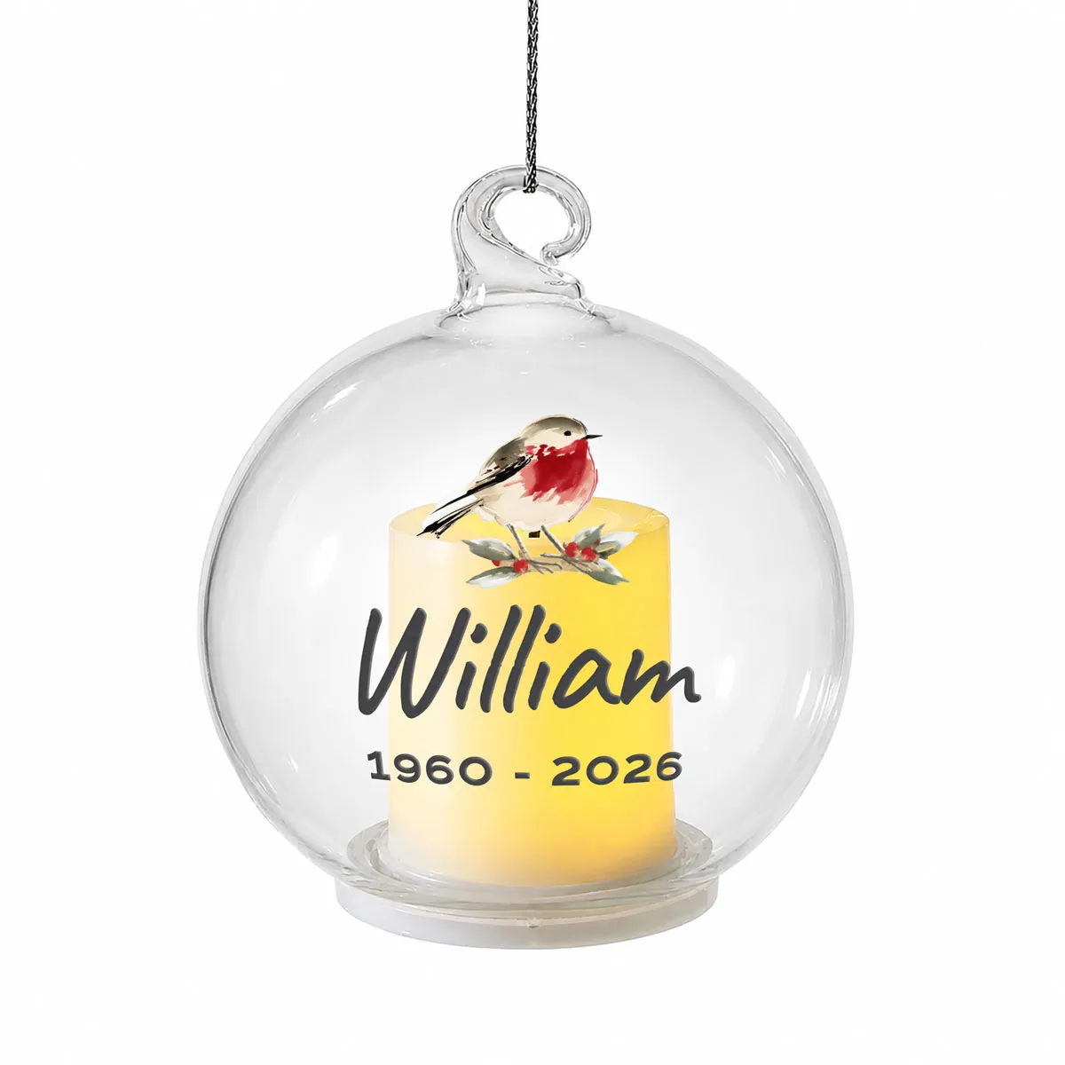 
Personalised Robin Memorial LED Candle Bauble