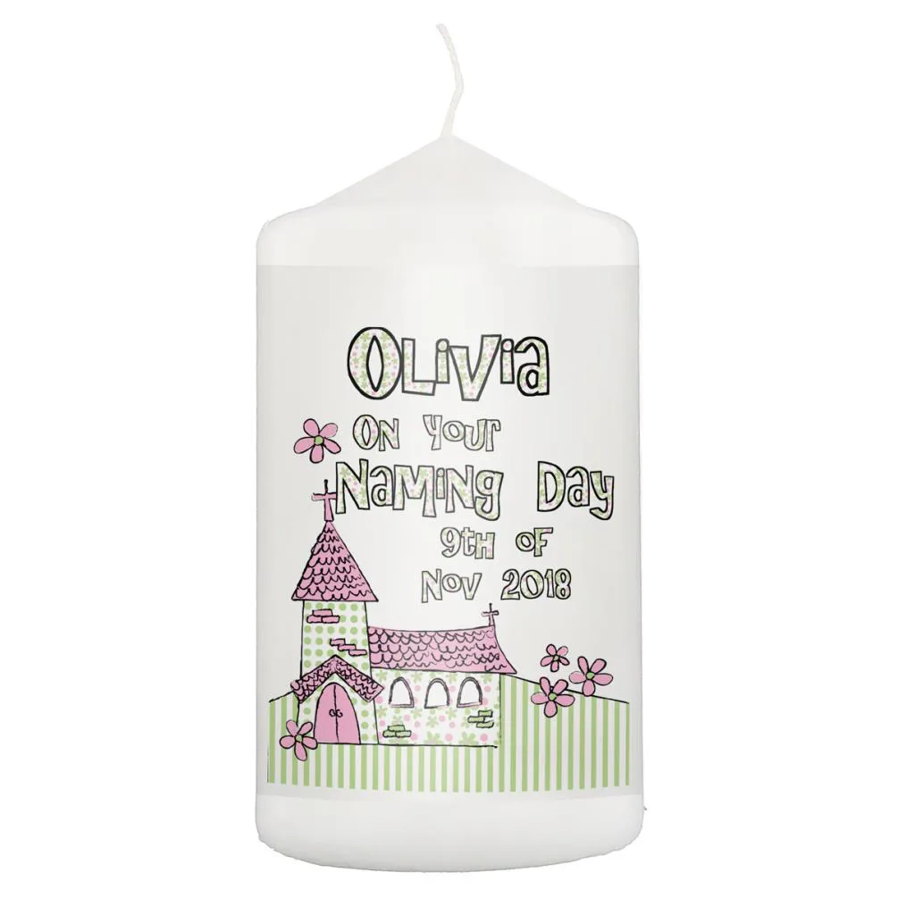 Personalised Pink Church Pillar Candle