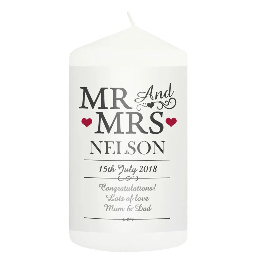 Personalised Mr & Mrs Pillar Candle