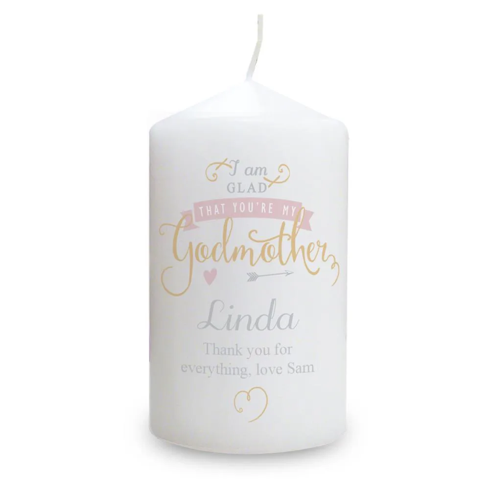 Personalised I Am Glad Godmother Pillar Candle