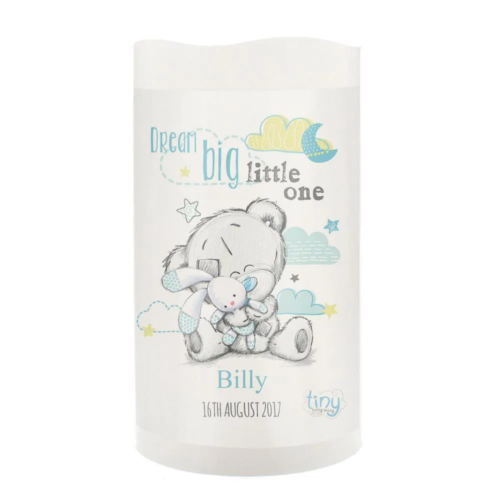 Personalised Tiny Tatty Teddy Dream Big Blue Nightlight LED Candle