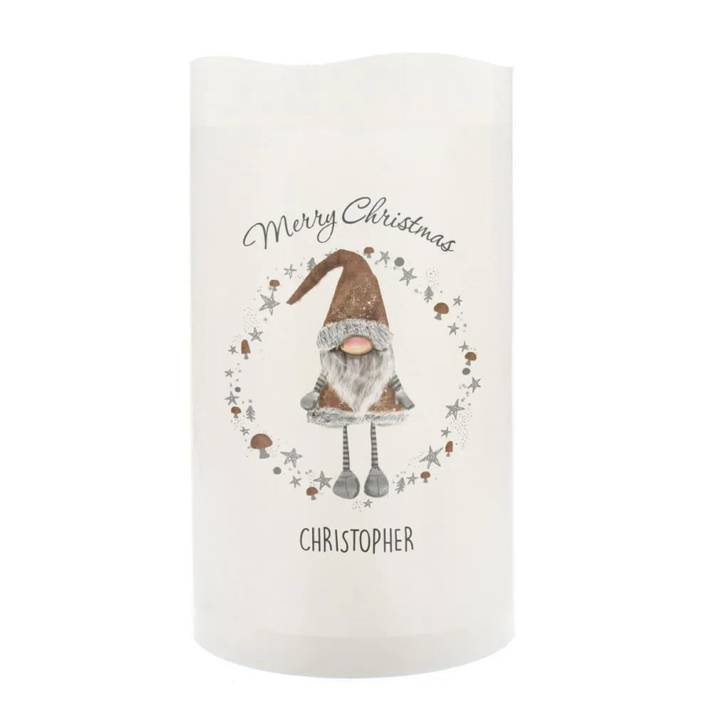 Personalised Scandinavian Christmas Gnome LED Candle