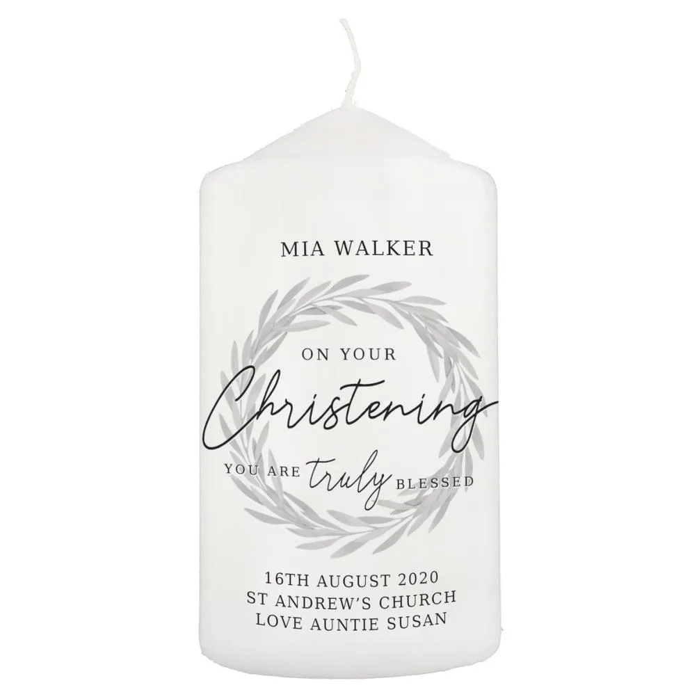 Personalised Truly Blessed Christening Pillar Candle