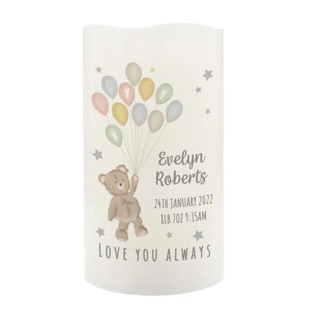 Personalised Teddy &amp; Balloons Nightlight LED Candle