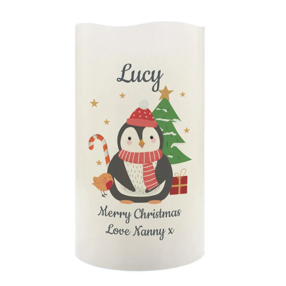 Personalised 1st Christmas Penguin LED Candle