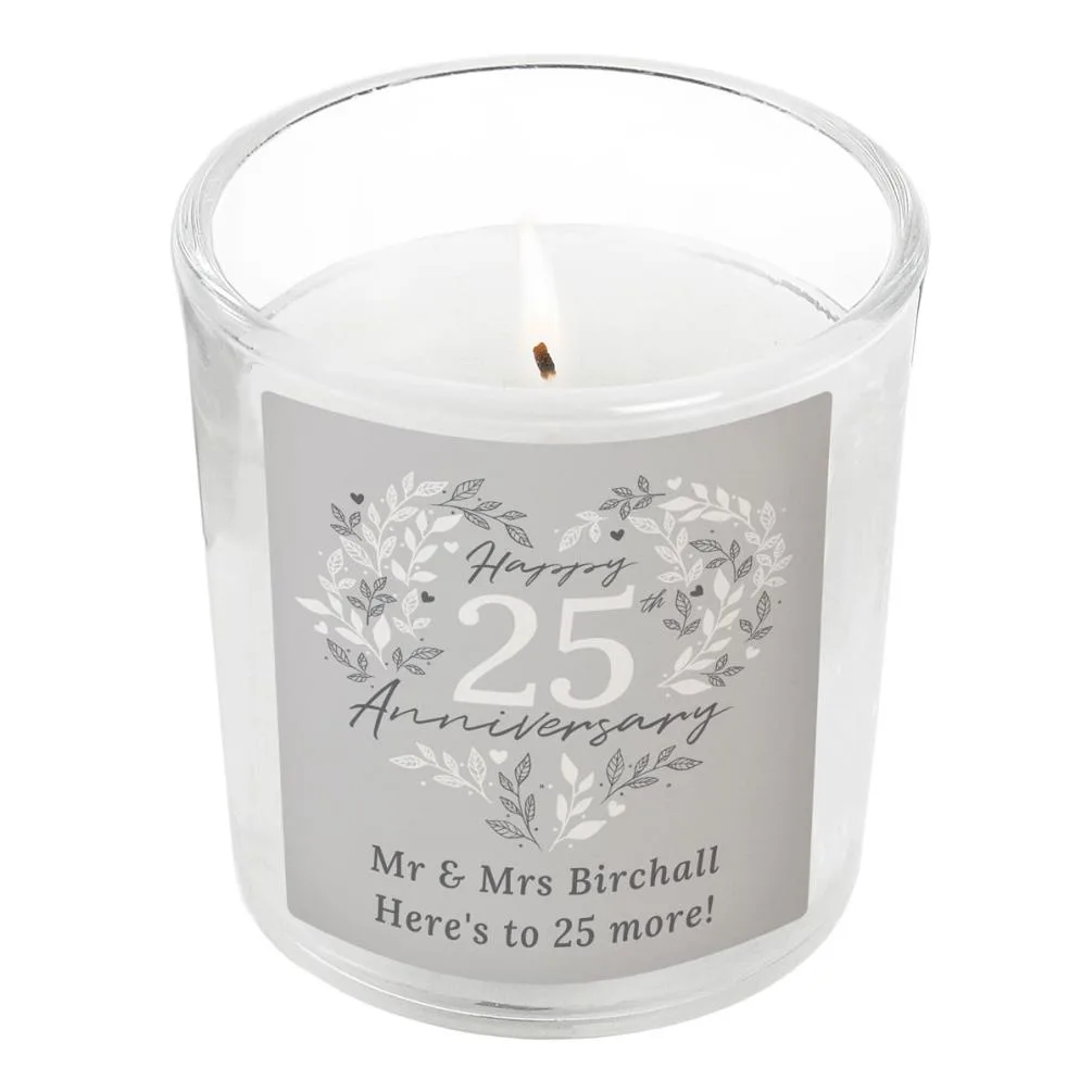 Personalised 25th Silver Wedding Anniversary Jar Candle
