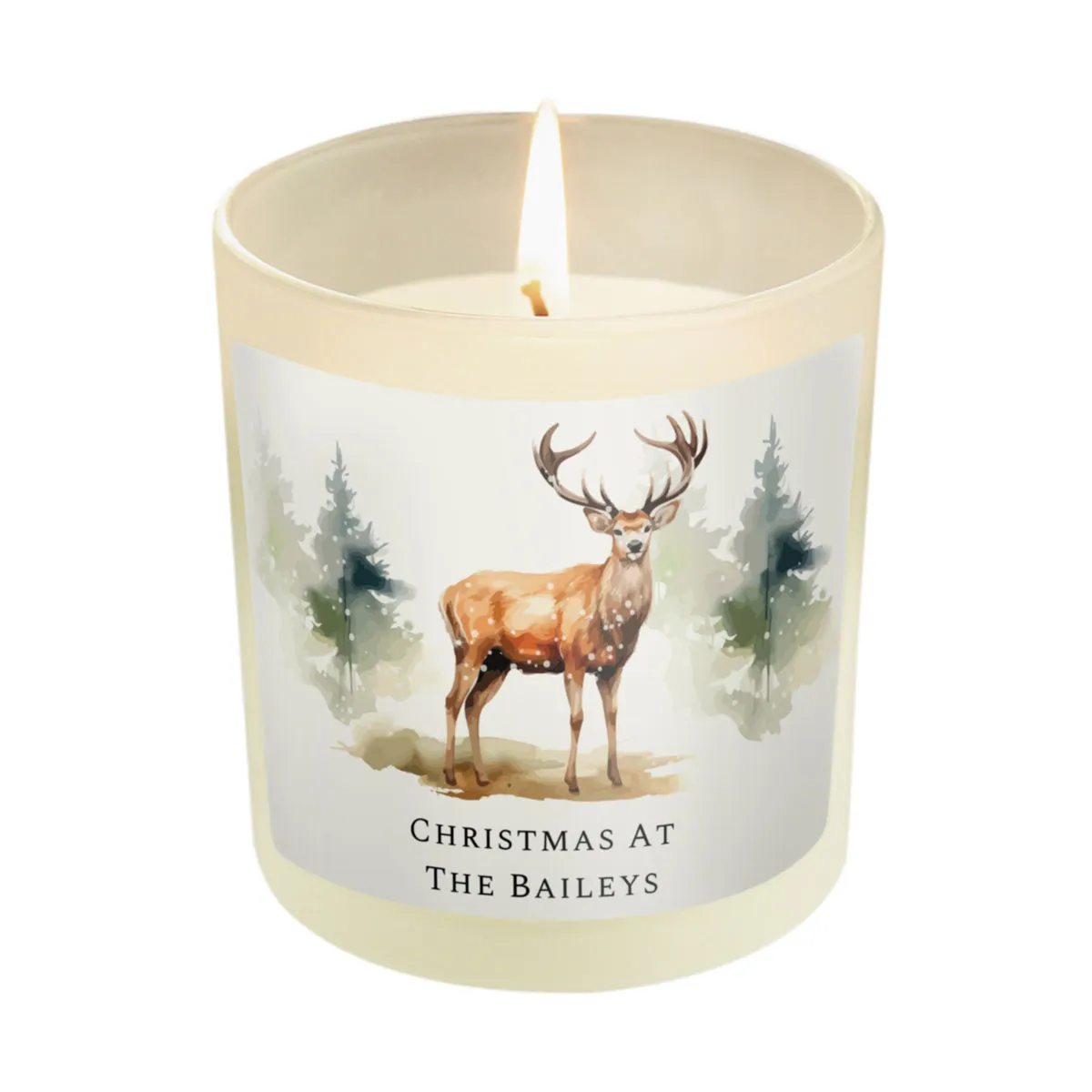 Personalised Watercolour Stag Frosted Jar Candle