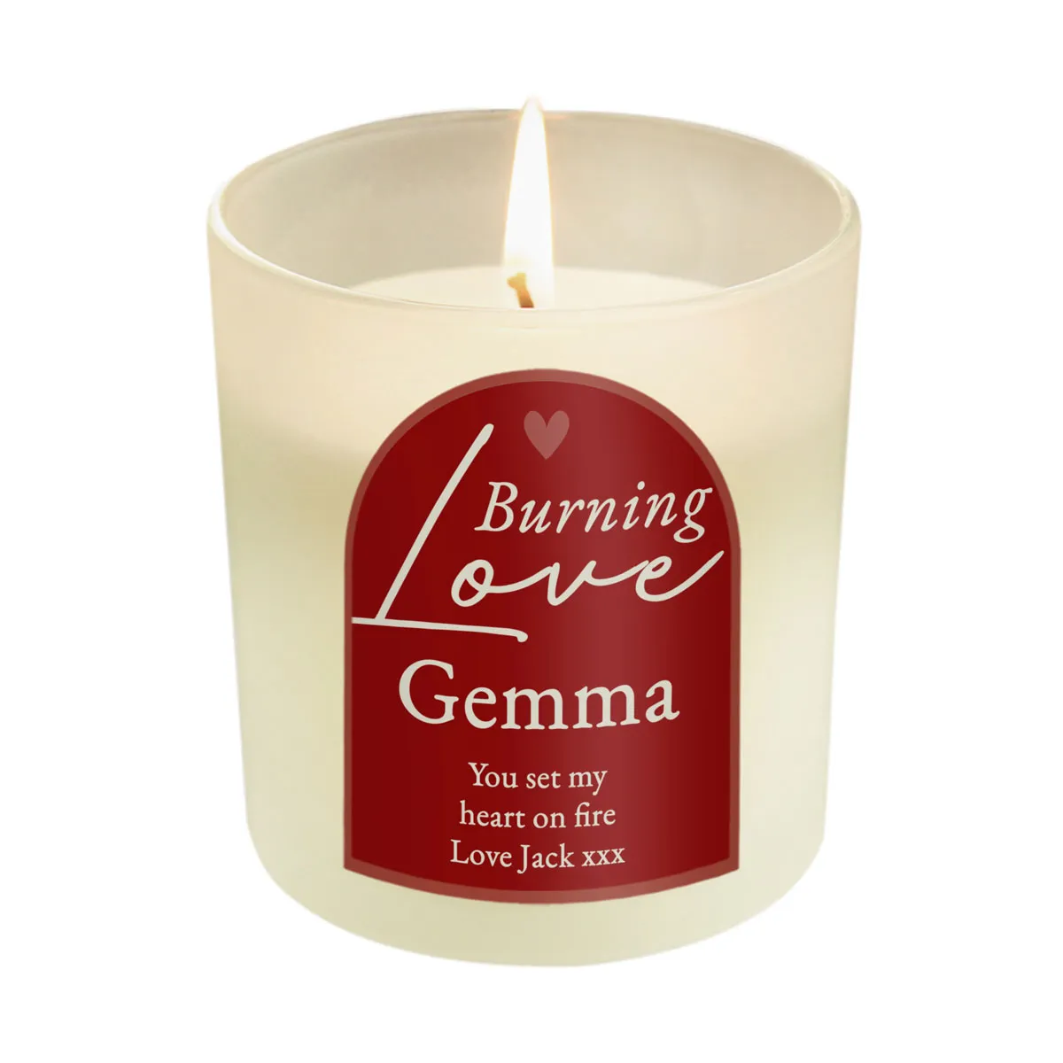 Personalised Burning Love Frosted Candle