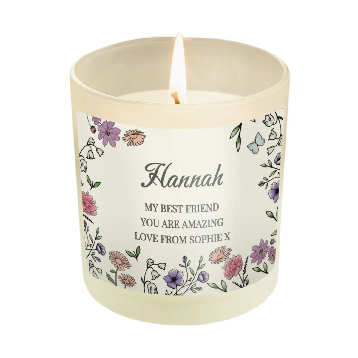 Personalised Wild Flowers Frosted Jar Candle
