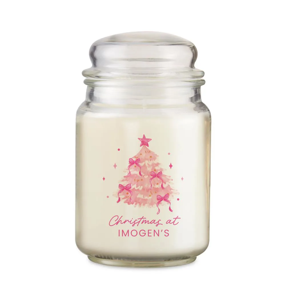 Personalised Pink Christmas Tree Large Jar Candle 