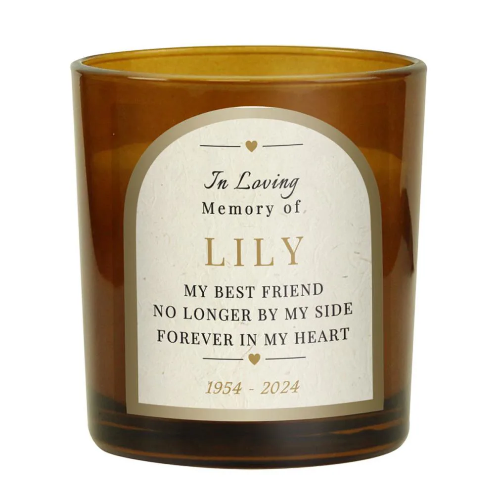 Personalised In Loving Memory Amber Glass Scented Jar Candle