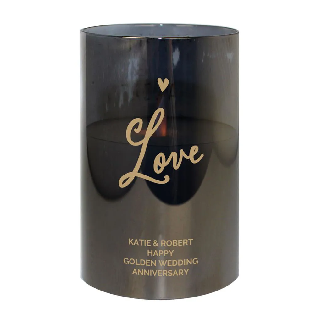 Personalised Love Smoked Glass LED Candle