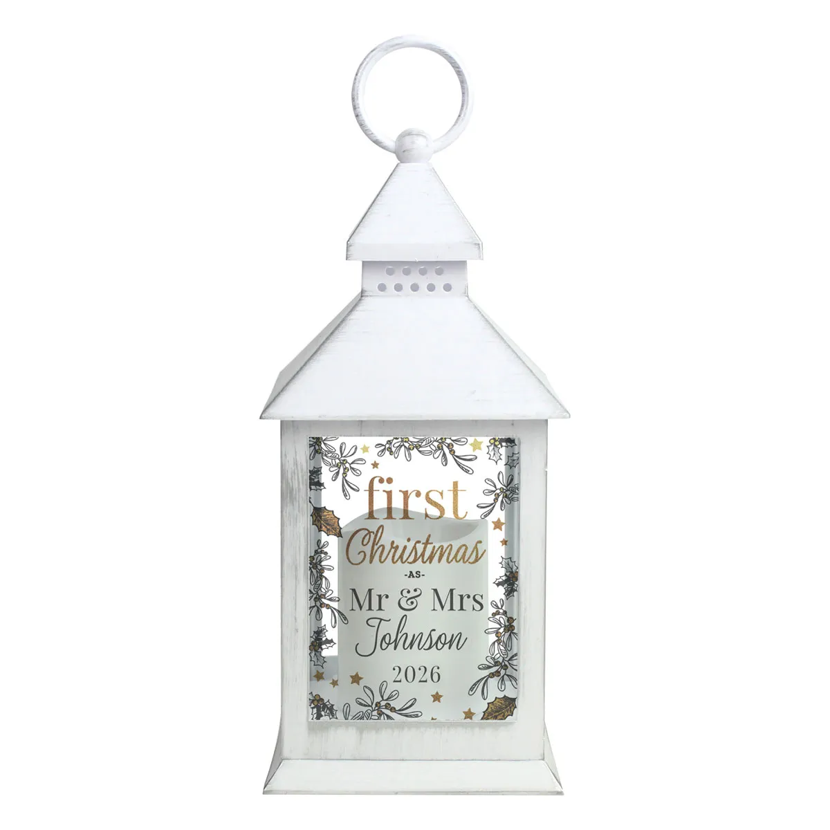 Personalised First Christmas LED White Lantern