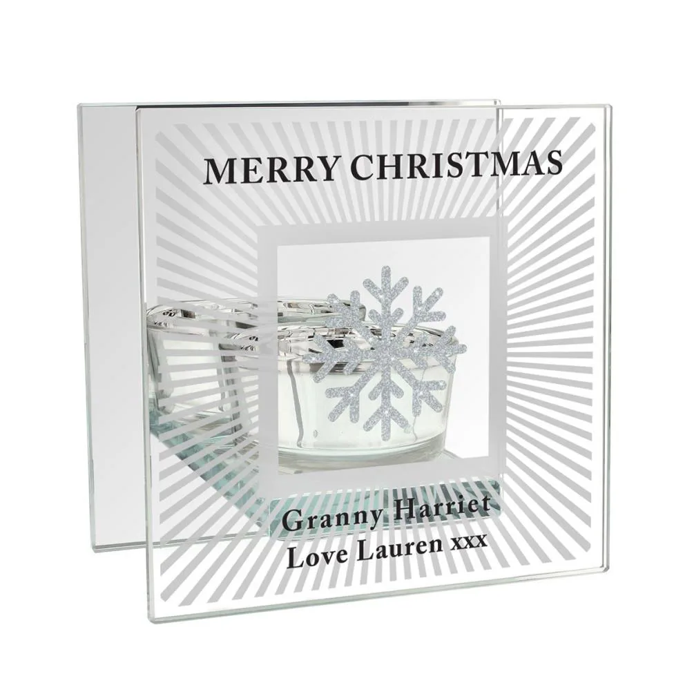 Personalised Snowflake Silver Glitter Tea Light Holder