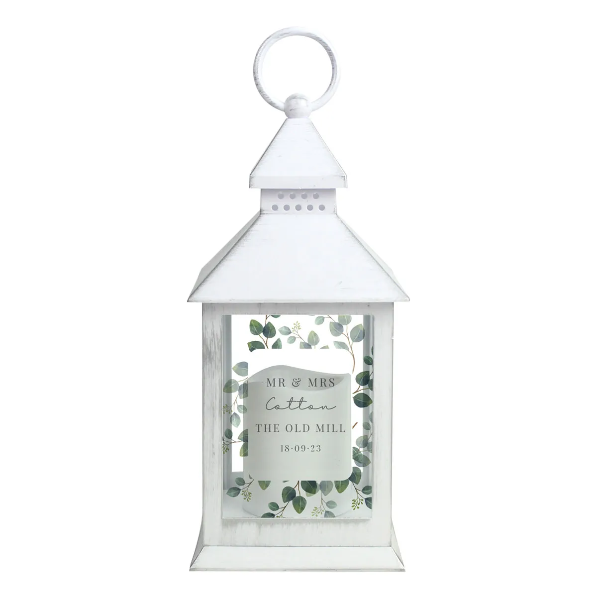 Personalised Botanical LED White Lantern