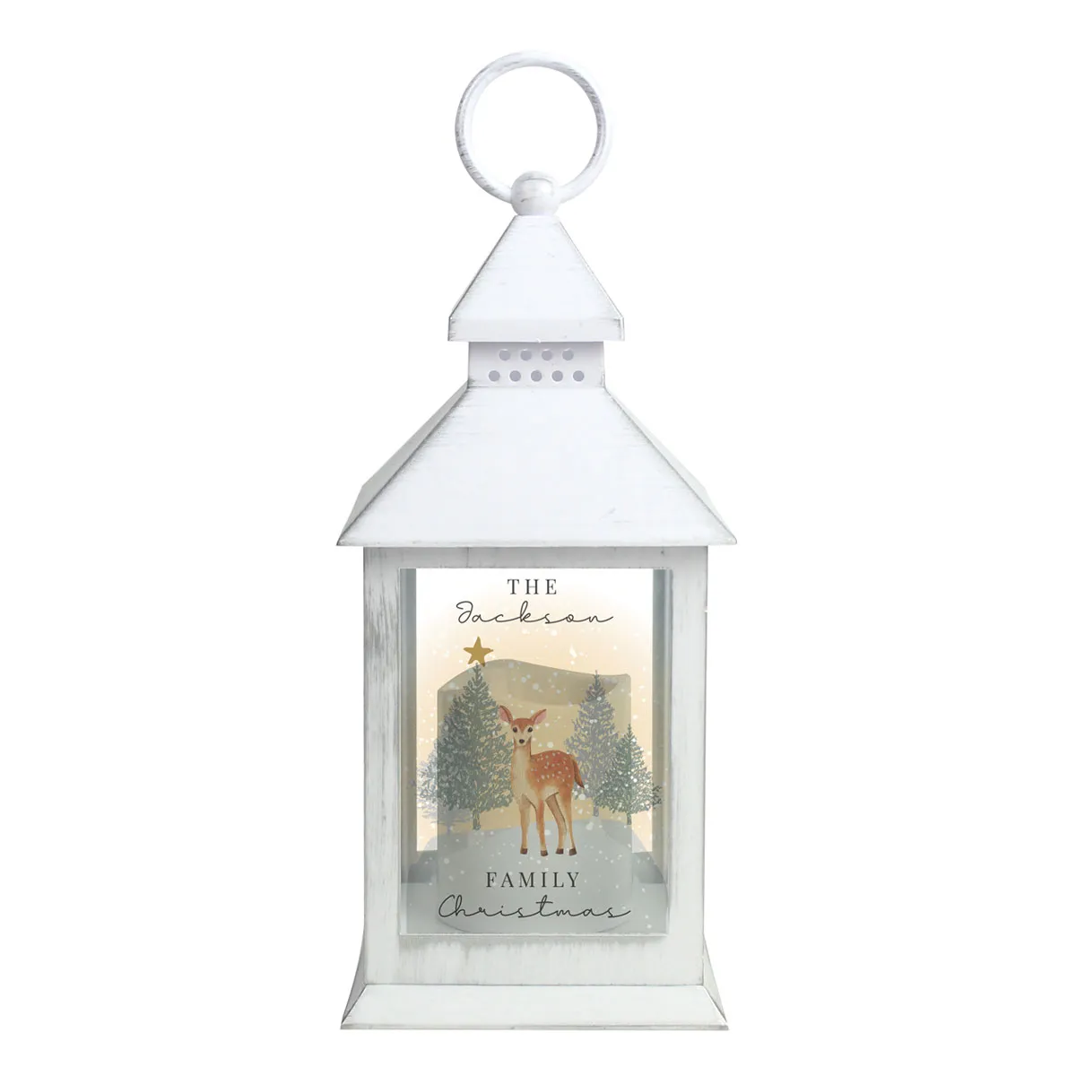 Personalised Christmas LED Deer White Lantern