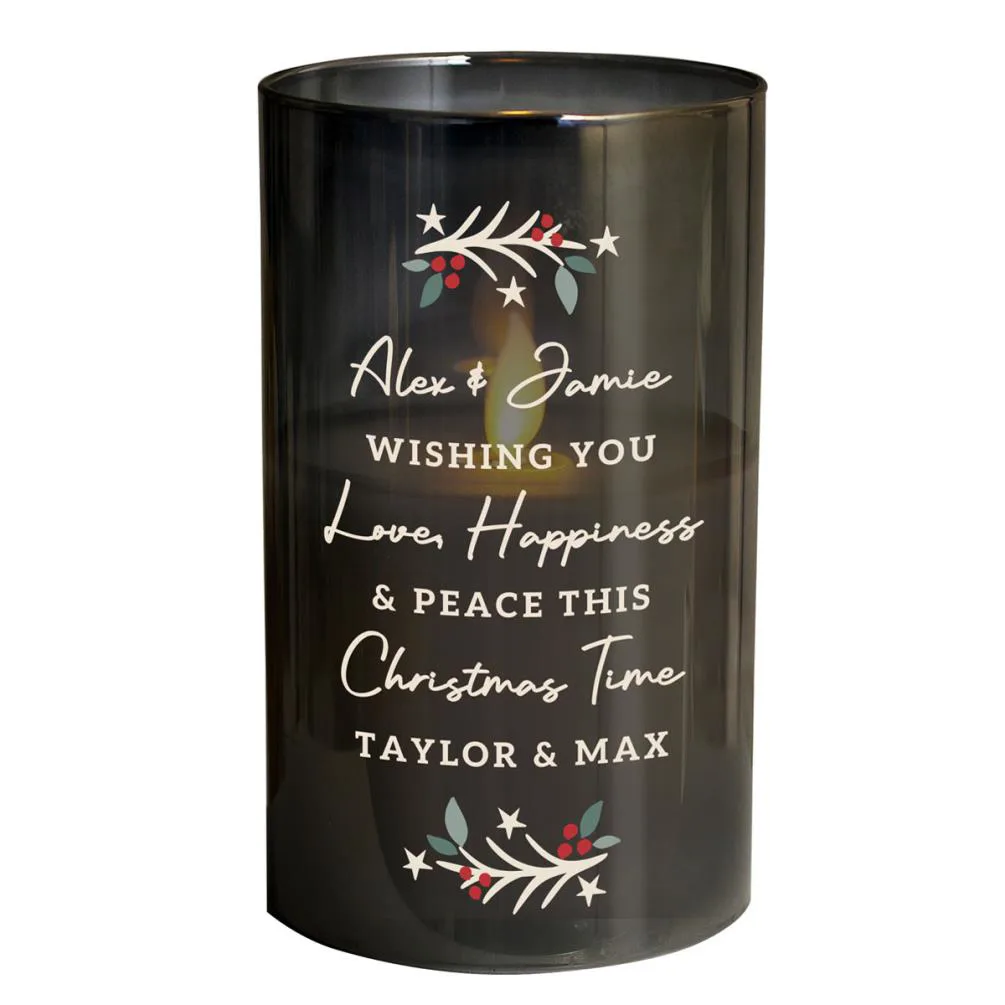 Personalised Christmas Smoked Glass LED Candle