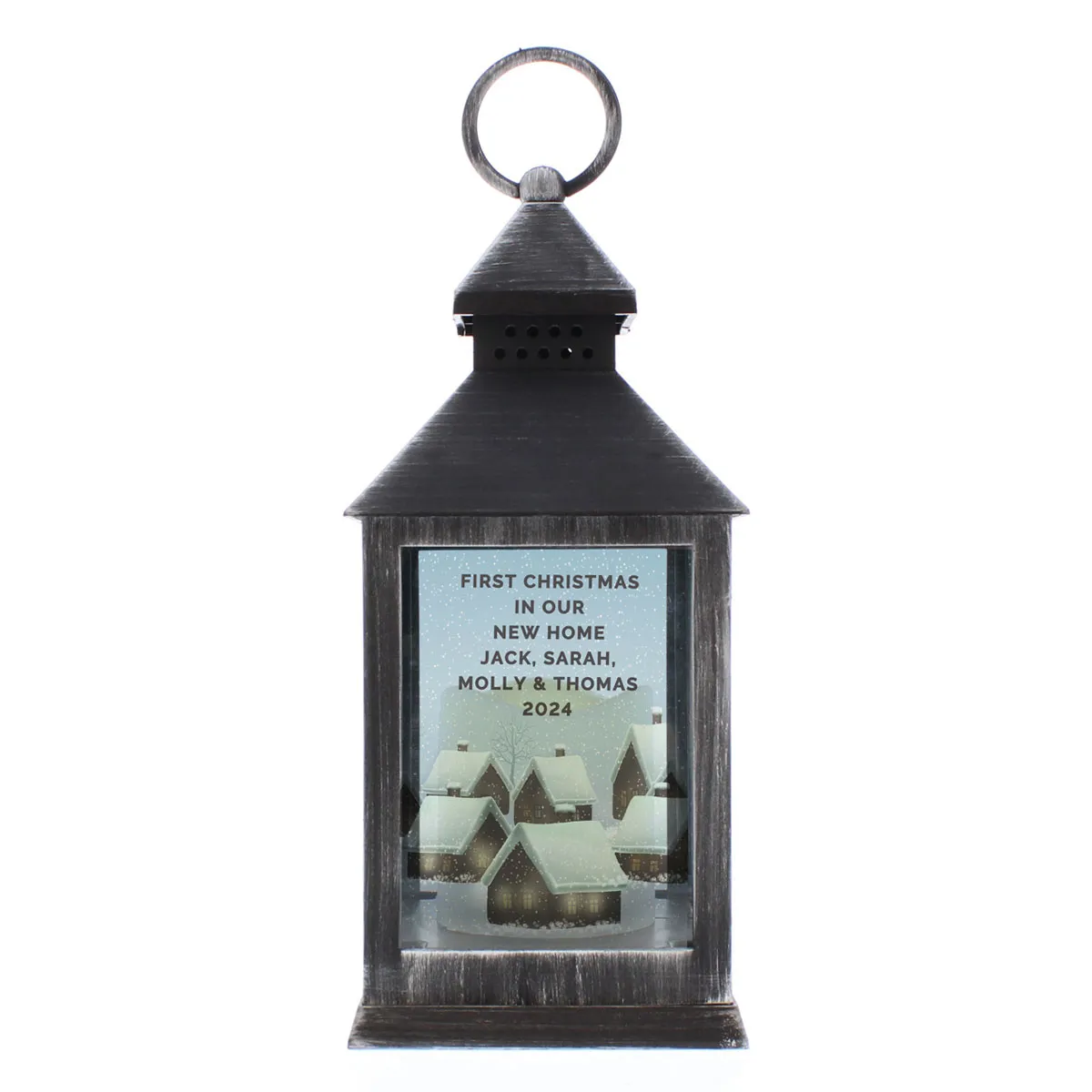Personalised Christmas Town LED Black Lantern
