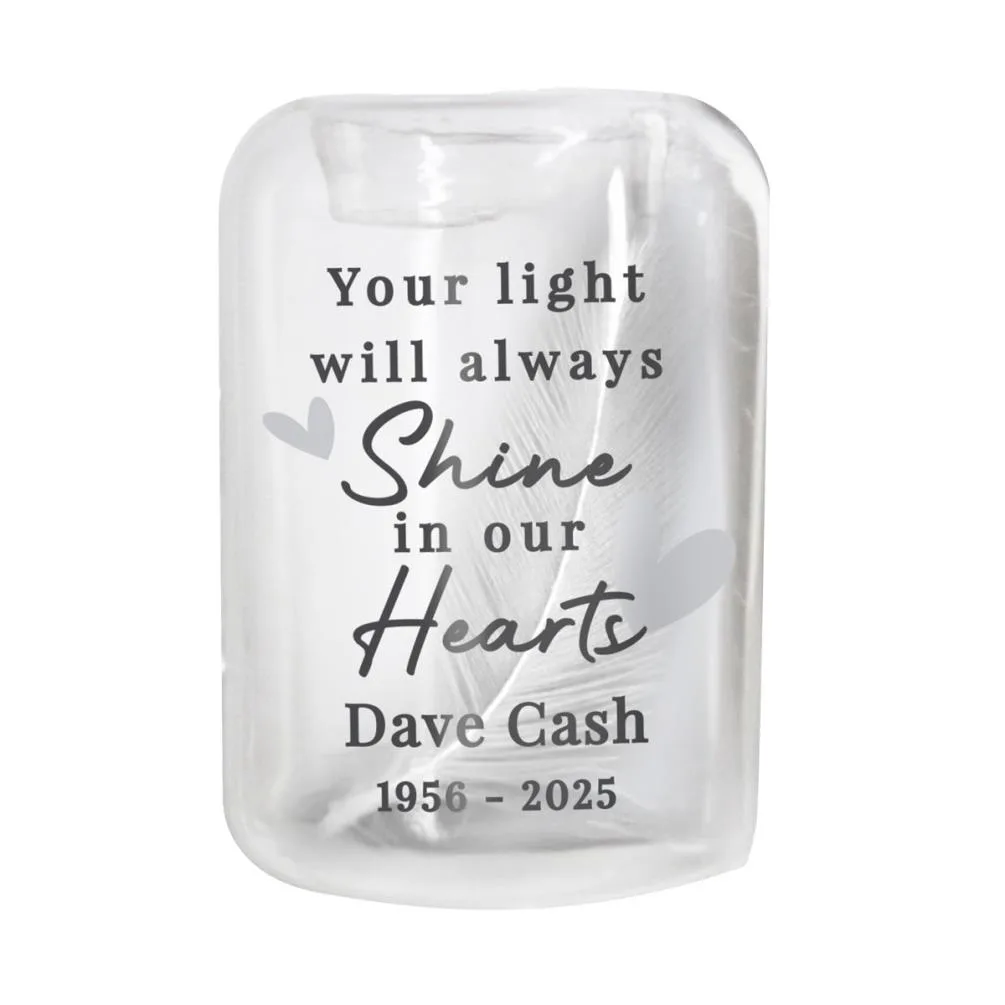 Personalised In Our Hearts Memorial Feather Tealight Holder