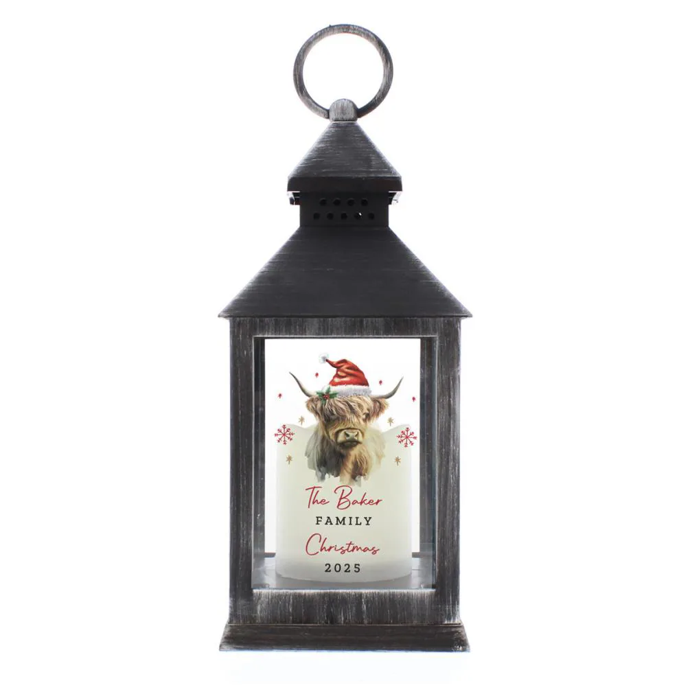 Personalised Highland Cow Christmas LED Lantern